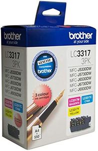 Brother Genuine LC3317 Colour Ink Cartridge Value Pack, Three Pack, Includes 1 Cartridge Each of Cyan, Magenta & Yellow, Page Yield Up to 550 Pages (LC3317-3PK), Standard