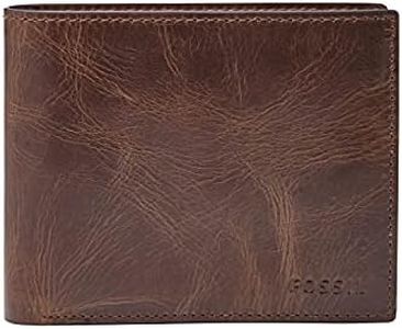 Fossil Men's Derrick Leather RFID-Blocking Large Bifold with Coin Pocket Wallet for Men, Dark Brown, One Size, Wallet