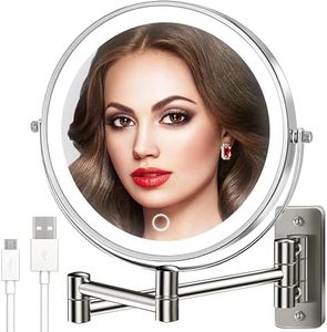 VESAUR 9" Rechargeable Wall Mounted Makeup Mirror, 1X/10X Double Sided Magnifying Vanity Mirror with 3 Colors, Adjustable Brightness, 17” Extendable 360° Rotation Bathroom Mirror,Senior Pearl Nickel