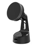 Scosche Qi2 MagSafe Car Mount, 15W Wireless Charging Suction Cup Phone Mount, Magnetic Windshield/Dashboard Cell Phone Holder with Fast USB-C Car Charger Compatible with iPhone 16/15/14/13/12, S25