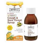 Zarbee's Children’s Cough & Sore Throat Syrup, 100ml, For Kids from the Age of 2, Honey-Based Relief for Dry or Chesty Cough, Sore Throat Relief, Alcohol Free, Free from Lactose, Cough Syrup For Kids