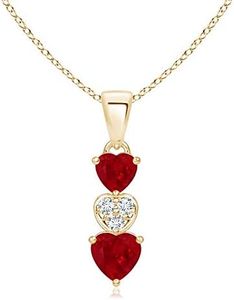 Angara 0.55 ct Dangling Ruby and Diamond Triple Heart Necklace in 14K Yellow Gold | Natural Ruby Three Stone Pendant for Women | July Birthday, Anniversary, Gemstone Jewelry Gift | 5mm
