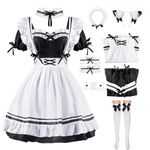 WIPCN Anime French Maid Apron Strange Costume Cosplay 8 Pcs Set (1 black-L)