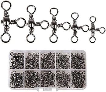 AKOSU 120pcs Fihshing Accessories Three Way Swivels Cross Line Barrel Stainless Steel Swivel Saltwater T-Turn Fishing Line Connector #2, 4, 6, 8, 10