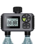 Lzaonzone 2 Zone Sprinkler Timer Outdoor Digital Water Timer, 8 bar Garden Hose Timer Programmable, Water Timer with Auto/Manual/Rain Delay Mode, Irrigation Timer for Yard Lawn, Child Lock, IP55