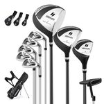 GYMAX Men’s Complete Golf Club Package Set, 10 Pieces Set Includes Aluminum Driver, 3# Fairway Wood w/Headcover, 4# Hybrid, 6#/7#/8#/9# Irons, Pitching Wedge, Putter, Portable Stand Bag for Male