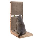 AUSCAT Cardboard Cat Scratcher, Vertical Cat Scratchers for Indoor Cats, 69 cm L-Shape Cat Scratch Pad with Two Build-in Toy Balls