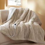 Bedsure Electric Throw Blanket - Chevron Shaggy Sherpa, Fast Heating with 6 Levels & 4 Time Settings, 3H Auto-Off, 50x60 inches, Beige