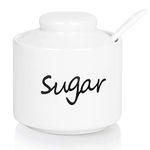 ONTUBE Ceramic Sugar Bowl with Lid and Spoon,Porcelain Sugar Pot,8oz (White)