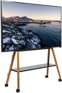 VIVO Rolling Artistic Easel 49 to 75 inch LED LCD Screen Mobile Studio TV Display Stand, Wood Accessory Shelf, Adjustable TV Mount with 4 Walnut Legs, Black Frame, STAND-TV75R