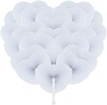 24 Pcs Heart Shaped Paper Fans, White Paper Fans Holding, Chinese Handheld Fans with Plastic Handles, Wedding Fans for Guests, Folding Fans for DIY Summer Wedding Birthday Party Favour Bag Fillers