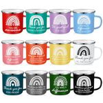 Domensi 12 Pcs Thank You Gifts 12oz Enamel Mug with Handle Employee Inspirational Novelty Coffee Mugs Employee Appreciation Gift for Teacher Coworkers Nurse Christmas Volunteer (Boho)