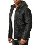 Red Bridge - Men's Casual Synthetic Leather Jacket and Padded Hooded Sweater - Black