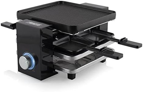 Princess Piano 4 Black Raclette - 4 Person - 700W - Pan Storage Space - Reversible Griddle/Griddle Baking Plate