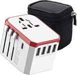 Worldwide Travel Adapter with USB C and USB A Ports, Universal Plug Adaptor with Carry Pouch Dual 8A Fuses International Power Adapter 4 Plugs Trips to US AU Europe UK