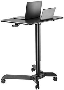 AVLT Black Friday Pneumatic Laptop Standing Desk Cart (112cm Tall) - Mobile Rolling Desk - Computer Cart - Rolling Height Adjustable Folding Desk - Mobile Black Cart with Brake Casters