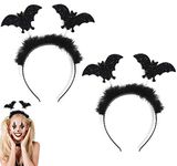 VEYLIN 2pcs Halloween Headbands, Black Bat Halloween Headbands for Adults Fancy Dress Ladies Fluffy Head Hair Band Headband