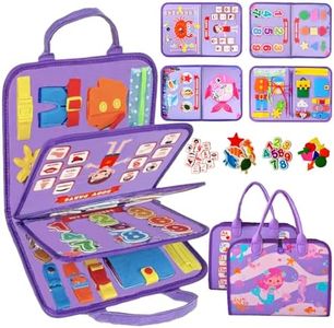 Qizfun Montessori Busy Board Book for Toddlers, Mermaid Sensory Learning Toy for Girls, Educational Fine Motor Skills Toy, Travel Busy Board for Car & Airplane