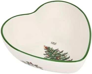 Spode Christmas Tree Heart Shaped Dip Bowl - 4.75-Inch Fine Earthenware Bowl for Dips, Sauces, and Condiments - Festive Holiday Decor and Christmas Gift - Classic Design, Dishwasher Safe