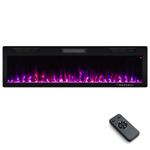 GOFLAME 60 Inch Electric Fireplace Recessed and Wall Mounted, 750W/1500W Electric Fireplace Heater with Remote, 8H Timer, 12 Adjustable Flame & Crystal Bed Colors, 5-Level Brightness & Speed