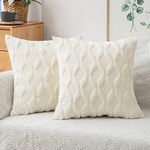 MIULEE Pack of 2 Christmas Embroidered Faux Wool Throw Pillow Covers Decorative Pillowcase Cushion Case for Couch Sofa Bedroom Car 18x18 Inch, Cream White