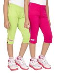 OCEAN RACE Girls Cotton Capris Pack of 2 (Lime Green-HOT PINK-OCR-C-15160-14-15YRS)