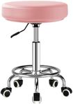 LIMKOMES Adjustable Rolling Stool with Wheels Heavy Duty 500lb Round RollingStool with Footrest, Patent Leather Drafting Stool Chair with Wheels Work Spa Salon Seat, Pink
