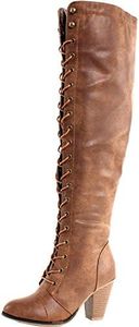 Forever Camila-48 Womens Chunky Heel Lace Up Over The Knee High Riding Boots,Tan,7