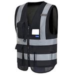 AYKRM XXL black security hi vis Zipper Front High Visibility vest Hi Vis Executive Vest Waistcoat with Phone & ID Pockets