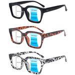 Ronecool 3 Peak Progressive Multifocus Reading Glasses Women Men Blue Light Blocking Computer Readers with Spring Hinges (Mixture, 1.5, x)