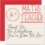 Thank You Cards for Maths Teacher - A+ Teacher - Thankyou Cards for Him Her Men Women Teacher, Heartfelt Appreciation Card, 145mm x 145mm Thank You So Much Greeting Cards for Gifts