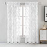 DWCN Floral Lace Sheer Curtains - Rod Pocket Window Voile Sheer Drapes for Bedroom Kitchen Short Curtains 42 x 90 inches Long, Set of 2 White Curtain Panels