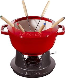 STAUB Service à Fondue en Fonte, avec 6 Fourchettes à Fondue, pour Fondue Savoyarde, Bourguignonne et au Chocolat, Ø 20 cm, Cerise