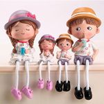 Elegant Lifestyle Family Set Decorative Showpiece | Polyresin Hanging Legs Statues | Cute Family Cabinet Figurines Unique Family Couple with Sipper Drinks Showpiece (4 Pcs Set, Multicolor)