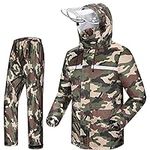 iCreek Rain Suit Jacket & Trouser Suit Raincoat for Men & Women Outdoor All-Sport Waterproof Breathable Anti-storm (L-USA, Army green camouflage)