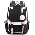 Stylifeo Teenage Girls' Backpack, Middle School Backpack Students Bookbag Daypack for Teen Girls,with USB Charge Port…, Black and White, 18.11*11.42*6.3inch, Fashion Style
