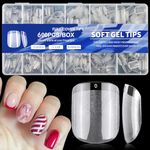 AddFavor Extra Short Square Nail Tips, 600pcs Clear Gel X Nail Tips Short Square Fake Nails Full Cover Soft Gel Nails, 12 Sizes Artificial False Nail Tips for Acrylic Nails Extension