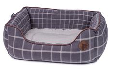 Petface Grey Window Pane Check Square Dog Bed, Medium