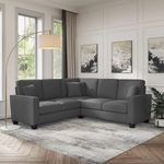 Bush Furniture Stockton L Shaped Sectional Couch, 87W, Charcoal Gray Herringbone