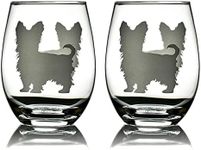 Yorkshire Terrier Stemless Wine Glasses (Set of 2) - Unique Gift for Dog Lovers - Hand Etched with Breed Name on Bottom