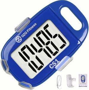 OZO Fitness CS1 Easy Pedometer for Walking - Step Counter with Large Display, Clip on and Lanyard (Blue)