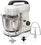 Hamilton Beach Electric Stand Mixer, 4 Quarts, Dough Hook, Flat Beater Attachments, Splash Guard, 7 Speeds with Whisk, White