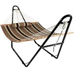 Sunnydaze Double Quilted Fabric Hammock with Universal Steel Stand - 450-Pound Capacity - Black Stand - Sandy Beach