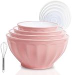 JCXivan Mixing Bowls with Lids Set,4 Piece Large Plastic Nesting Mixing Bowls,includes 4 Microwave safe Mixing Bowl and an Egg Whisk for Kitchen Prepping,Baking,Cooking Food, Pink