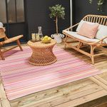 THE RUGS Rainbow Collection Outdoor Rug - Easy to Clean, Waterproof Plastic Outdoor Rugs for Garden, Patio, Balcony, Camping - Vibrant Plastic Straw Rug - Threads Pink, 120x160