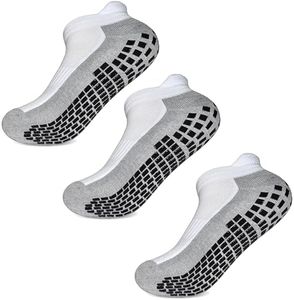 SkiBeaut Men Grips Socks Non Slip Cushion Socks for Man 3 Pairs Pilates Yoga Hospital Anti Skid Mens Ankle Socks,US Men Size 10-13