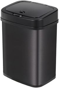 Ninestars DZT-12-5 Sensor Trash Can with 3.2 gal (12 L) Infrared Motion Sensor Stainless Steel Base Rectangular Bedroom Bathroom Waterproof Auto Open Close Black