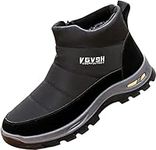 GILKUO Mens Winter Boots Fur Lined Snow Boots Waterproof With Zip Fleece Warm Shoes Slip On Ankle Boots Black Size 8