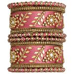 Aheli Traditional Wedding Designer Silk Thread Faux Stone Studded Bridal Bangle Set Chuda Indian Ethnic Bollywood Fashion Jewelry Gift for Women Pink Size 2.8"