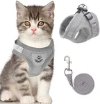 NCMAMA Gray X-Small Adjustable Breathable Reflective Harness for Small Cats and Dogs